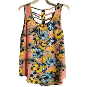 On Twelfth Sleeveless Blouse Womens Medium Pink Yellow Floral Tropical